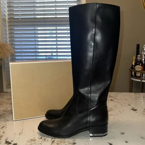 NEW Michael Kors Knee High Boots - Black Leather size 7.5/37 - Picture 4 of 6
